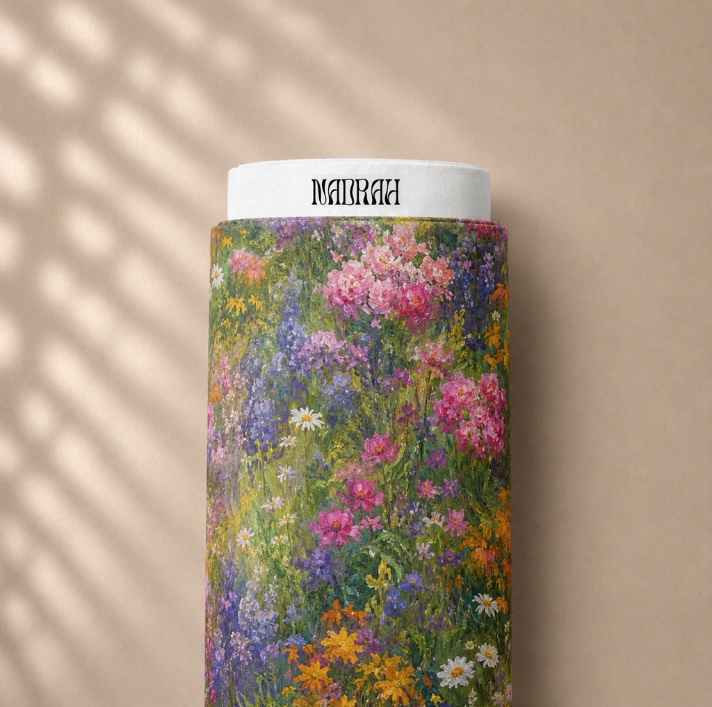 006 Summer Bloom — vibrant garden floral cambric cotton fabric roll by NADRAH