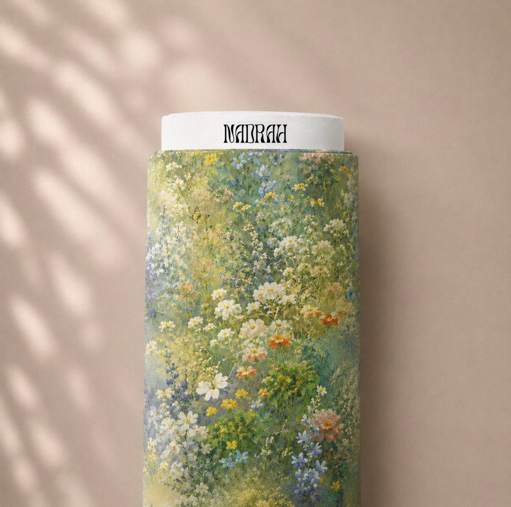 002 Spring Garden — green floral cambric cotton fabric roll by NADRAH