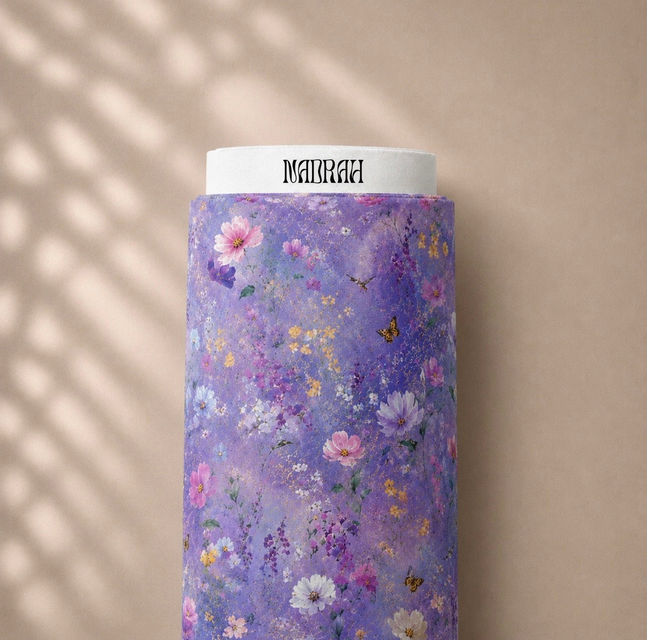 001 Lavender Meadow — purple floral cambric cotton fabric roll by NADRAH
