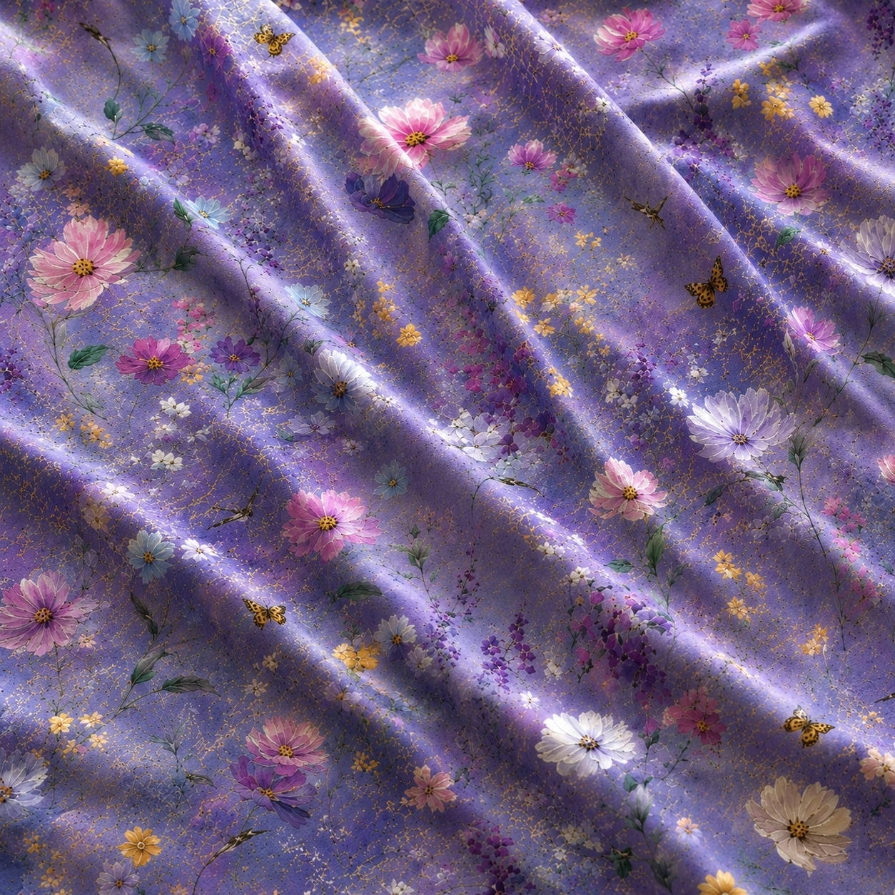 001 Lavender Meadow purple floral cotton fabric detail